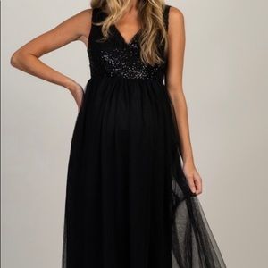 Sequined and tulle bottom formal maternity dress